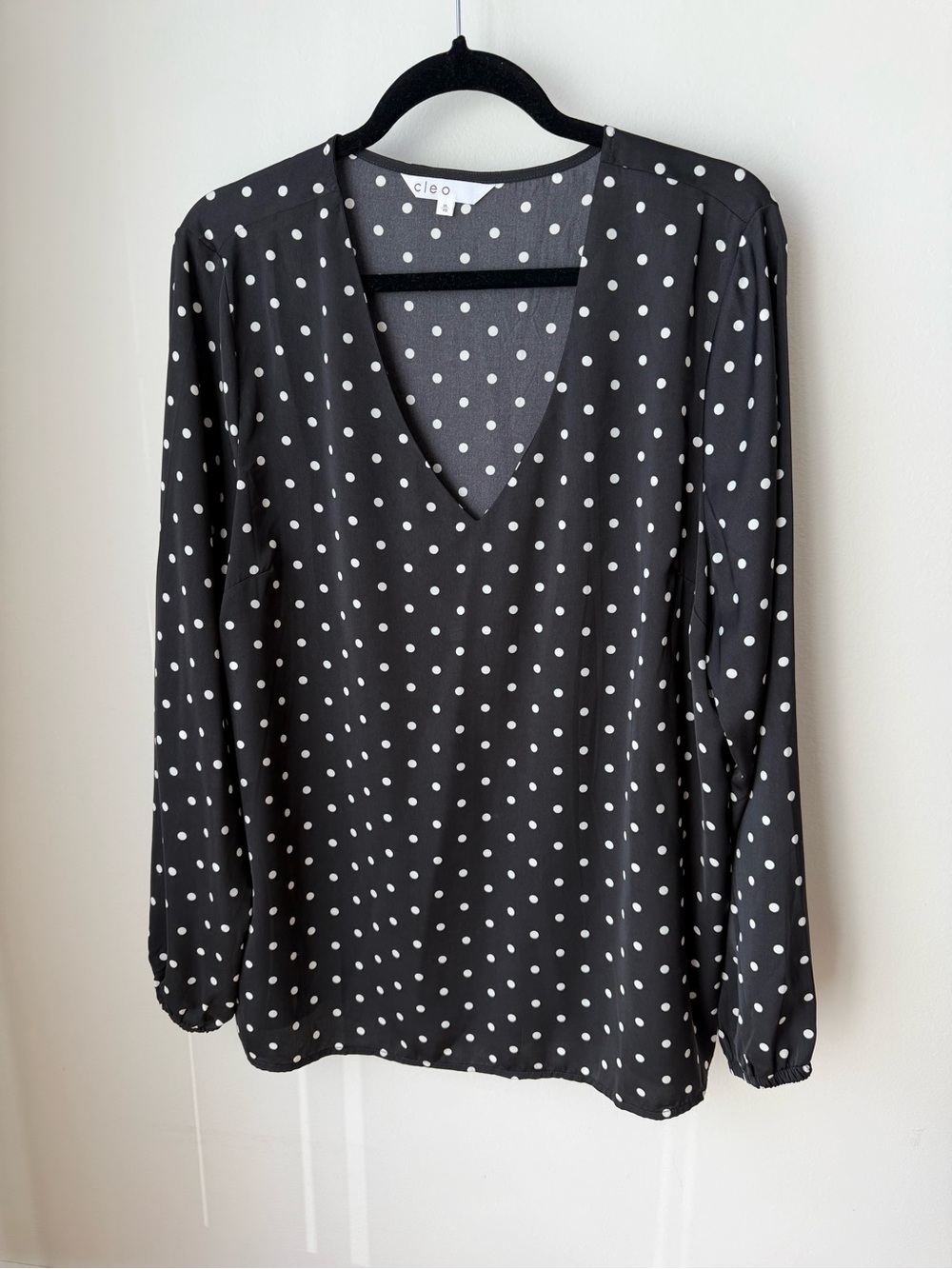 cleo Black & White Polka Dot V-Neck Long Sleeve Blouse